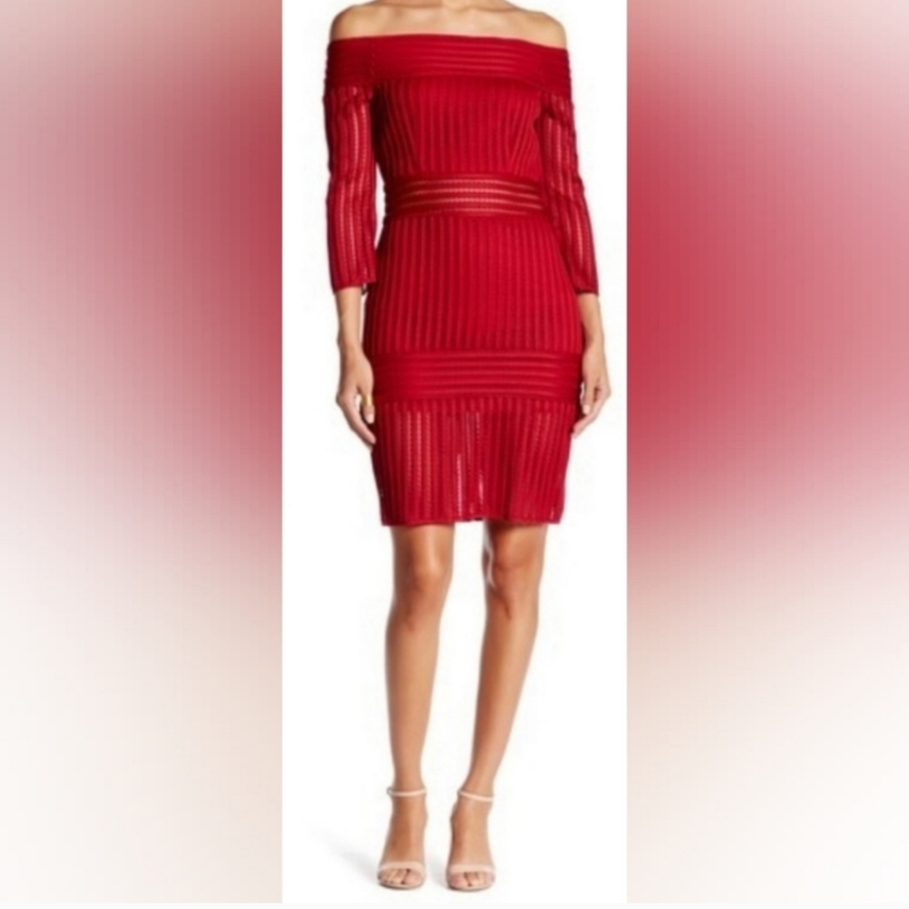 Revolve Red Endless Rose Off Shoulder Midi Dress Size Small 100% Polyester Net